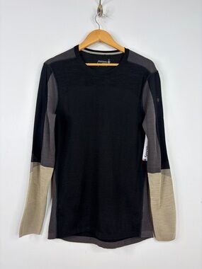 New Smartwool Base Layer Mens Large Black Brown Intraknit Merino Wool Crew
